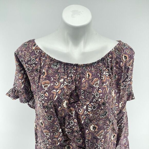 Knox Rose Off Shoulder Floral Top Purple Brown 4X Ruffle Sleeve Boho - Picture 4 of 14